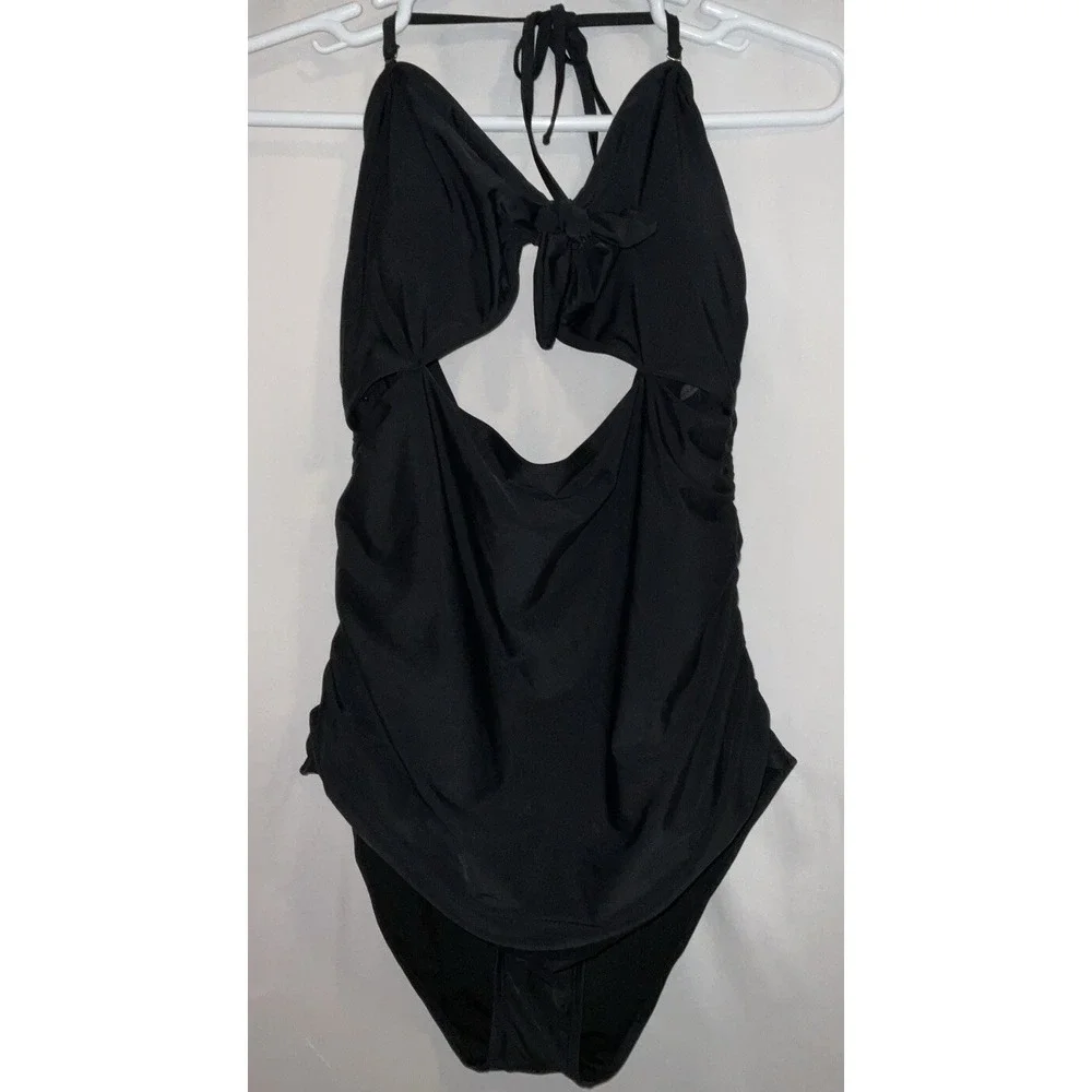NWT Women's Tempt Me Tummy Control High‎ Waist 1 Piece Cutout Swimsuit Black 22W